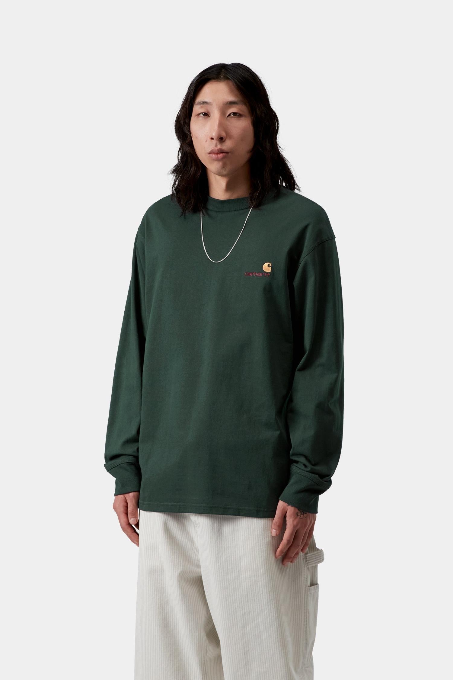 American Script T-Shirt Long Sleeve Kale Green