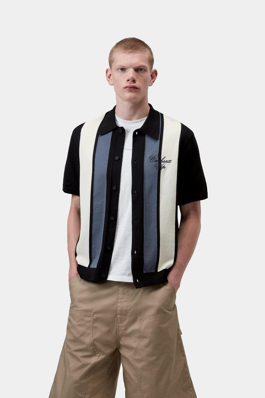 Short Sleeve Mello Stripe Knit Shirt Black