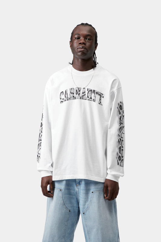 Long Sleeve Camo Snake T-Shirt White (Heavy Stone Wash)