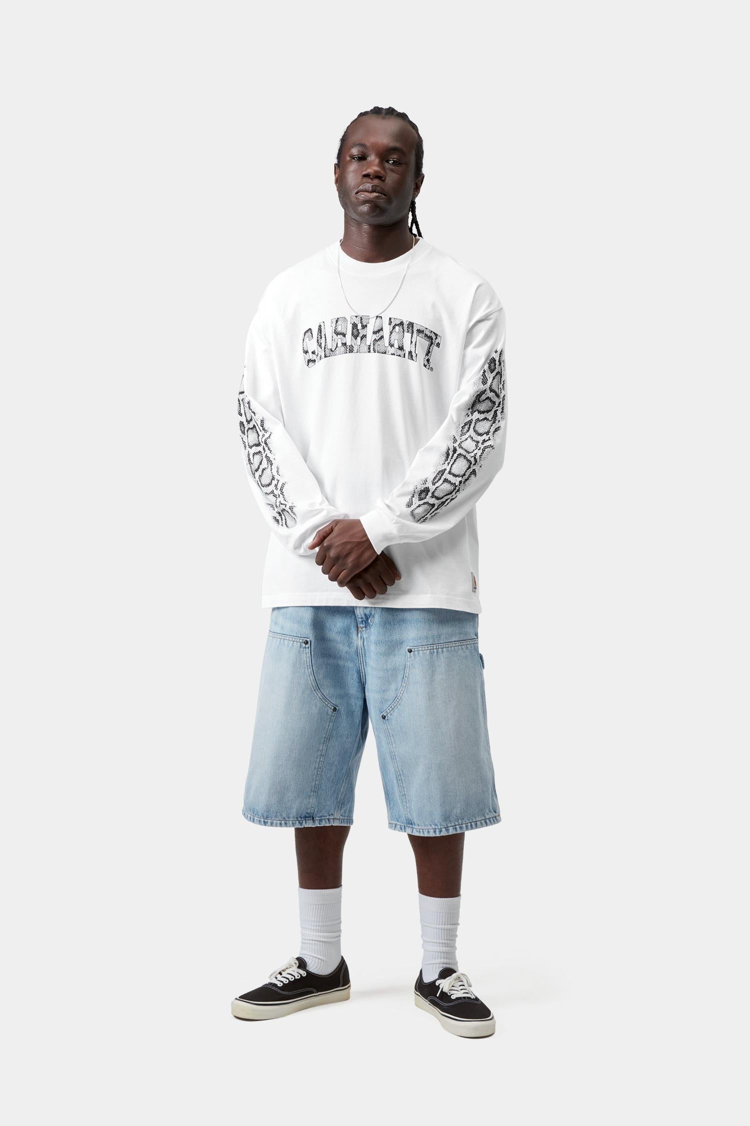 Long Sleeve Camo Snake T-Shirt White (Heavy Stone Wash)