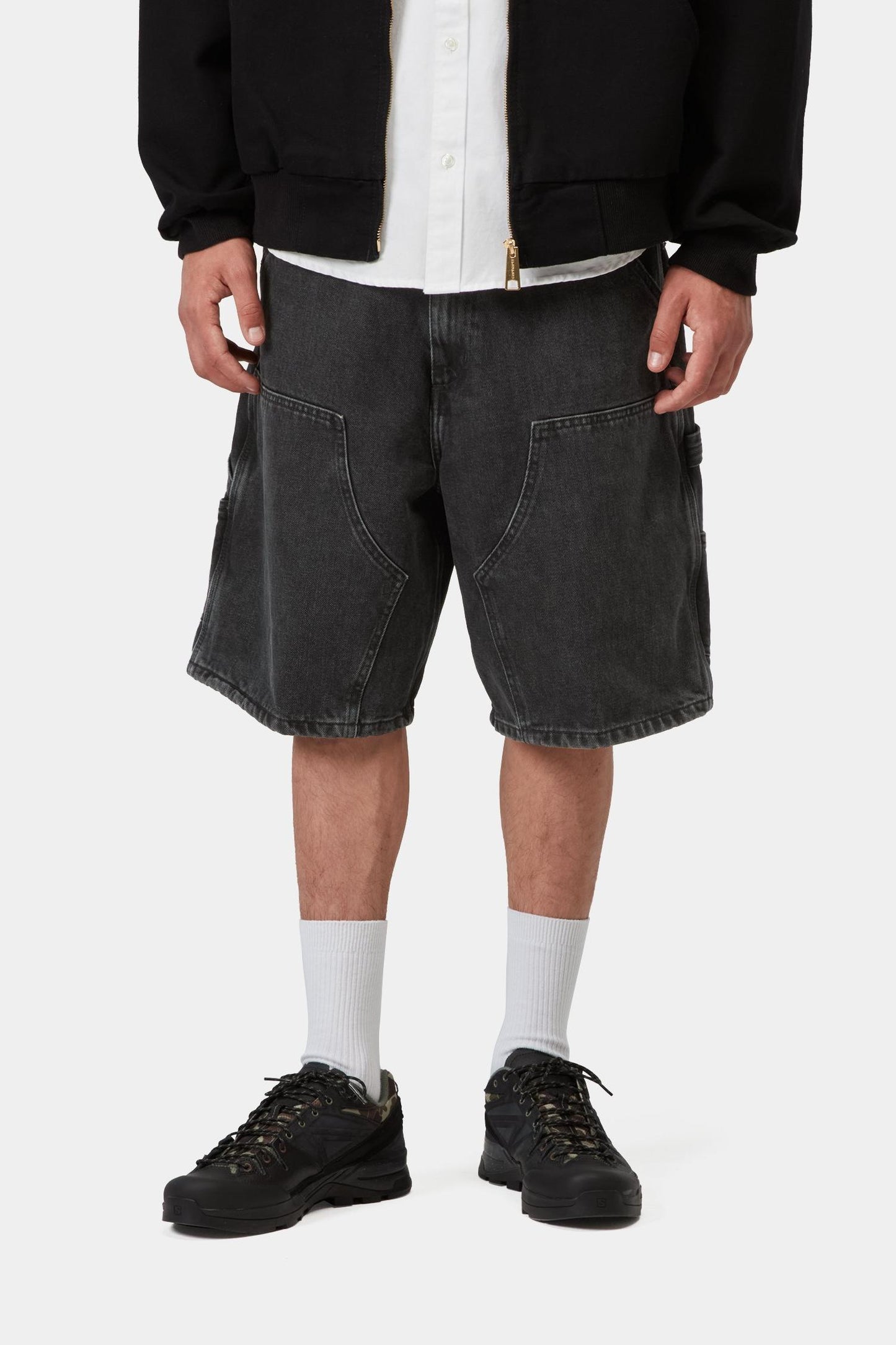 Double Knee Short Black (Stone Washed)