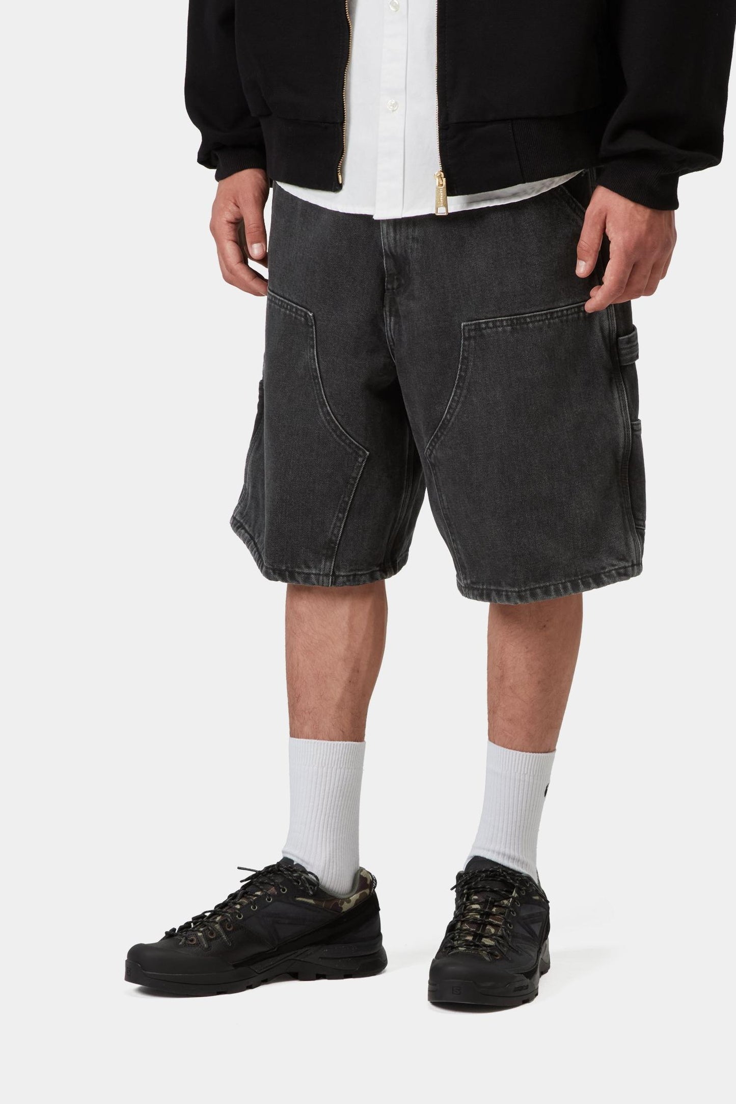 Double Knee Short Black (Stone Washed)