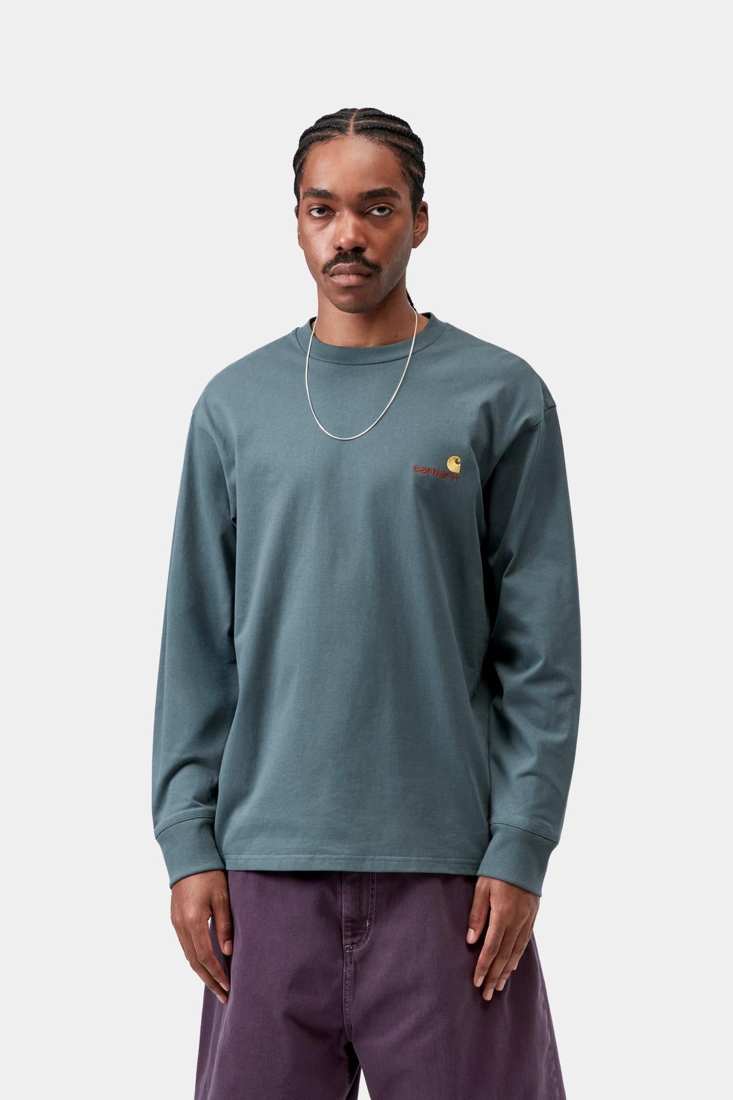 American Script T-Shirt Long Sleeve Office Blue