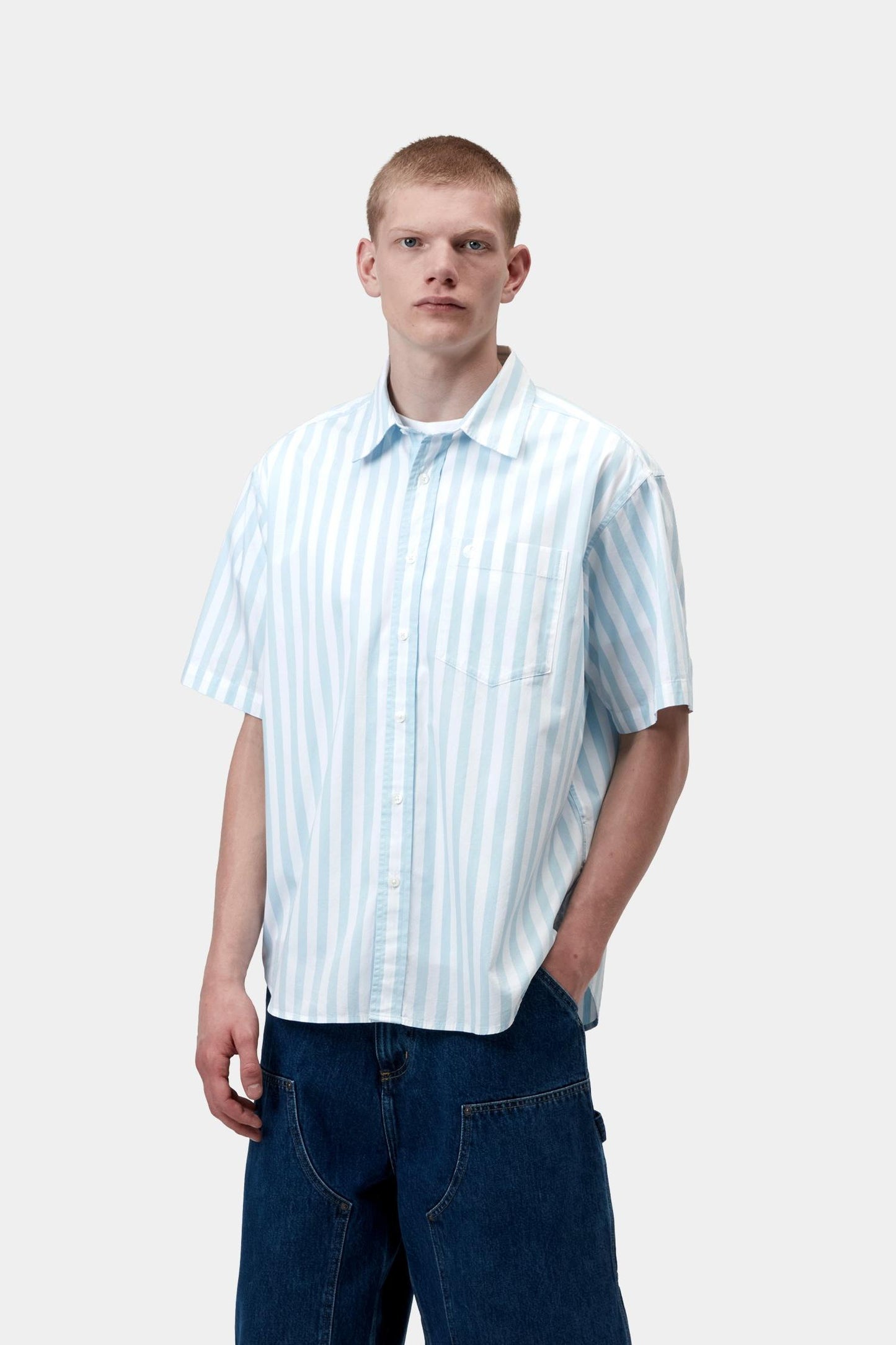 Short Sleeve Royce Stripe Shirt Icaria / White