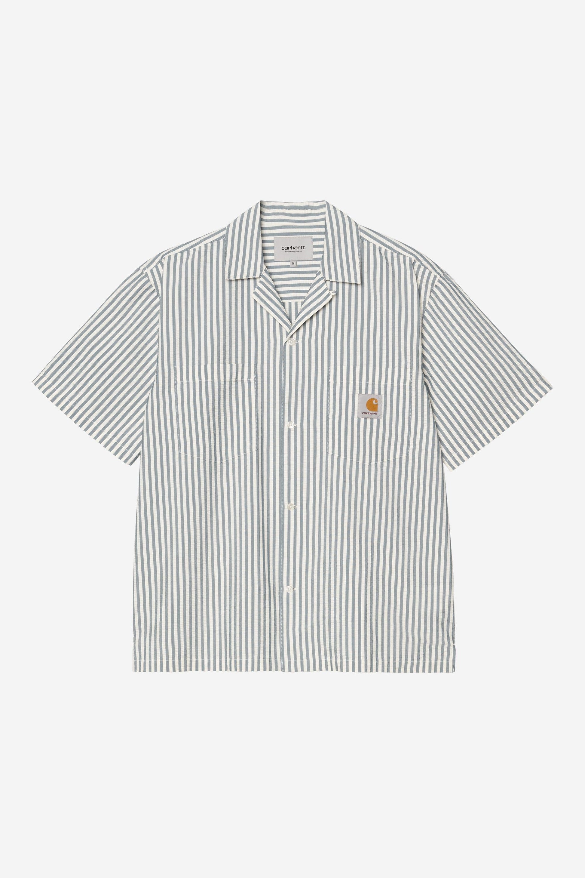 Short Sleeve Leavel Stripe Shirt Blue River / Wax