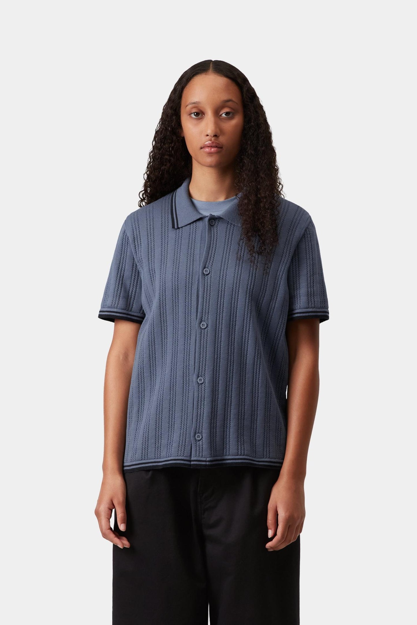 Women's Short Sleeve Ramsey Knit Shirt Velvet Blue