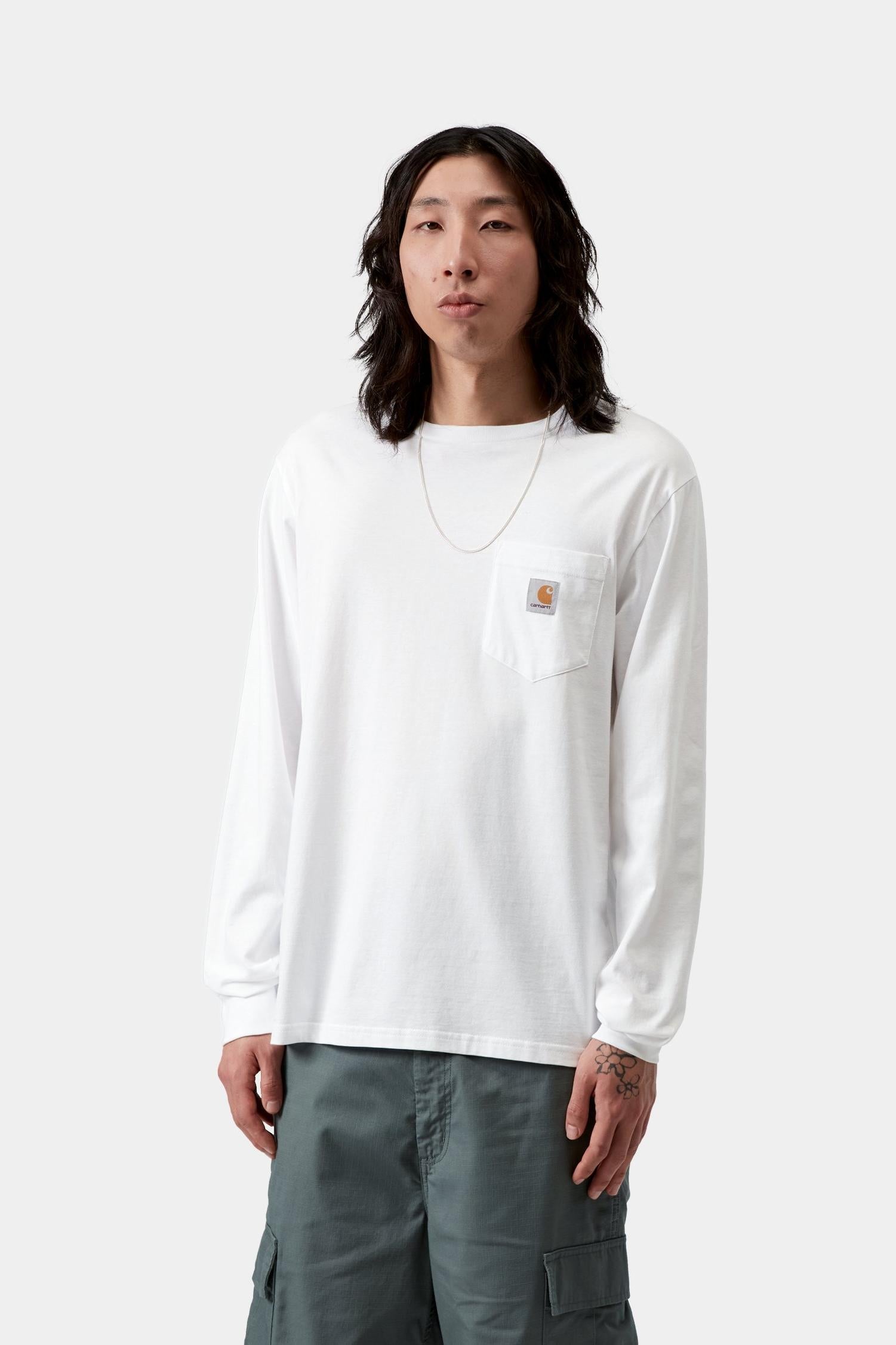 Long Sleeve Pocket T-Shirt White