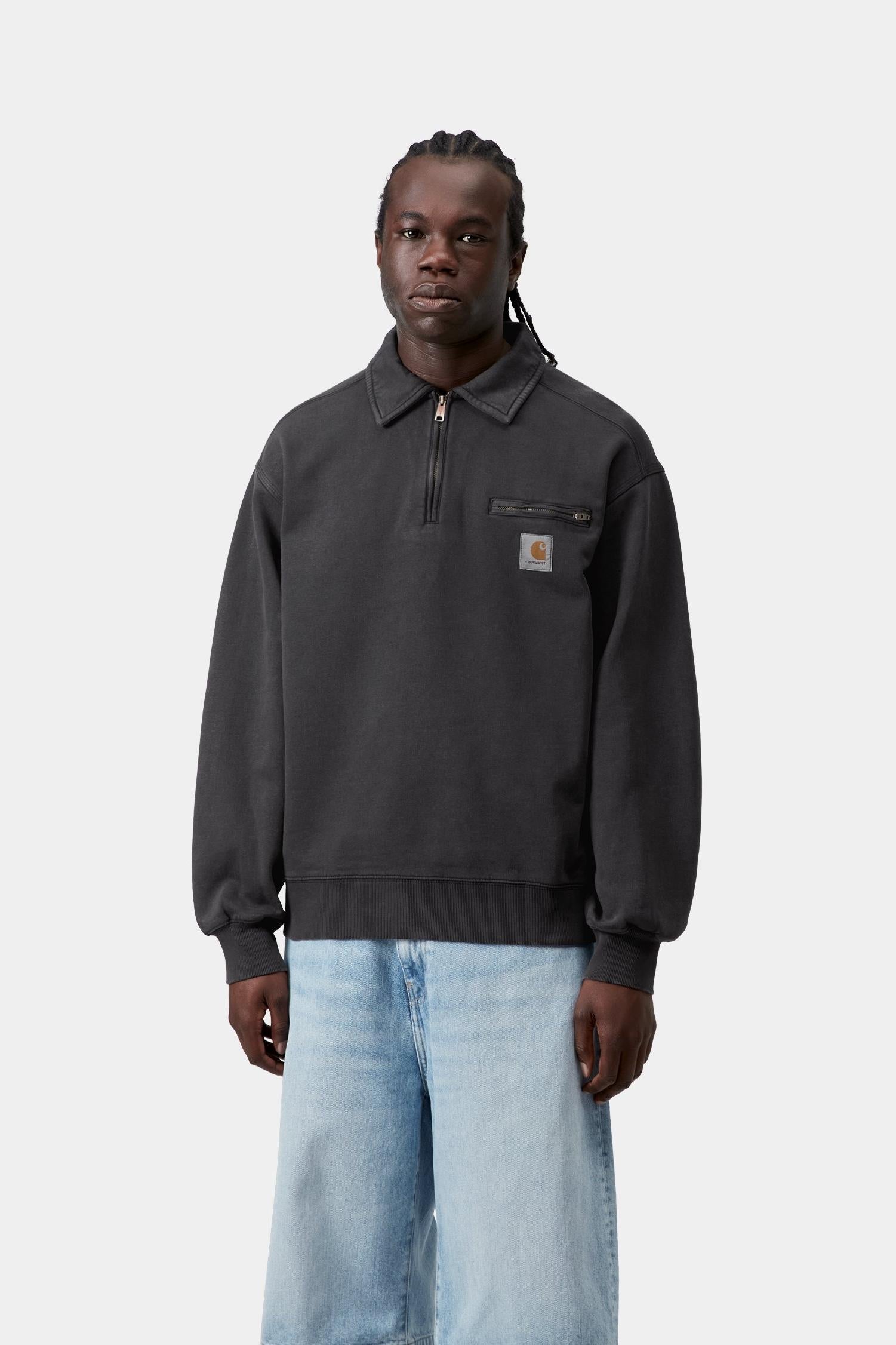 Half Zip Detroit Sweatshirt Black (Stone Washed)