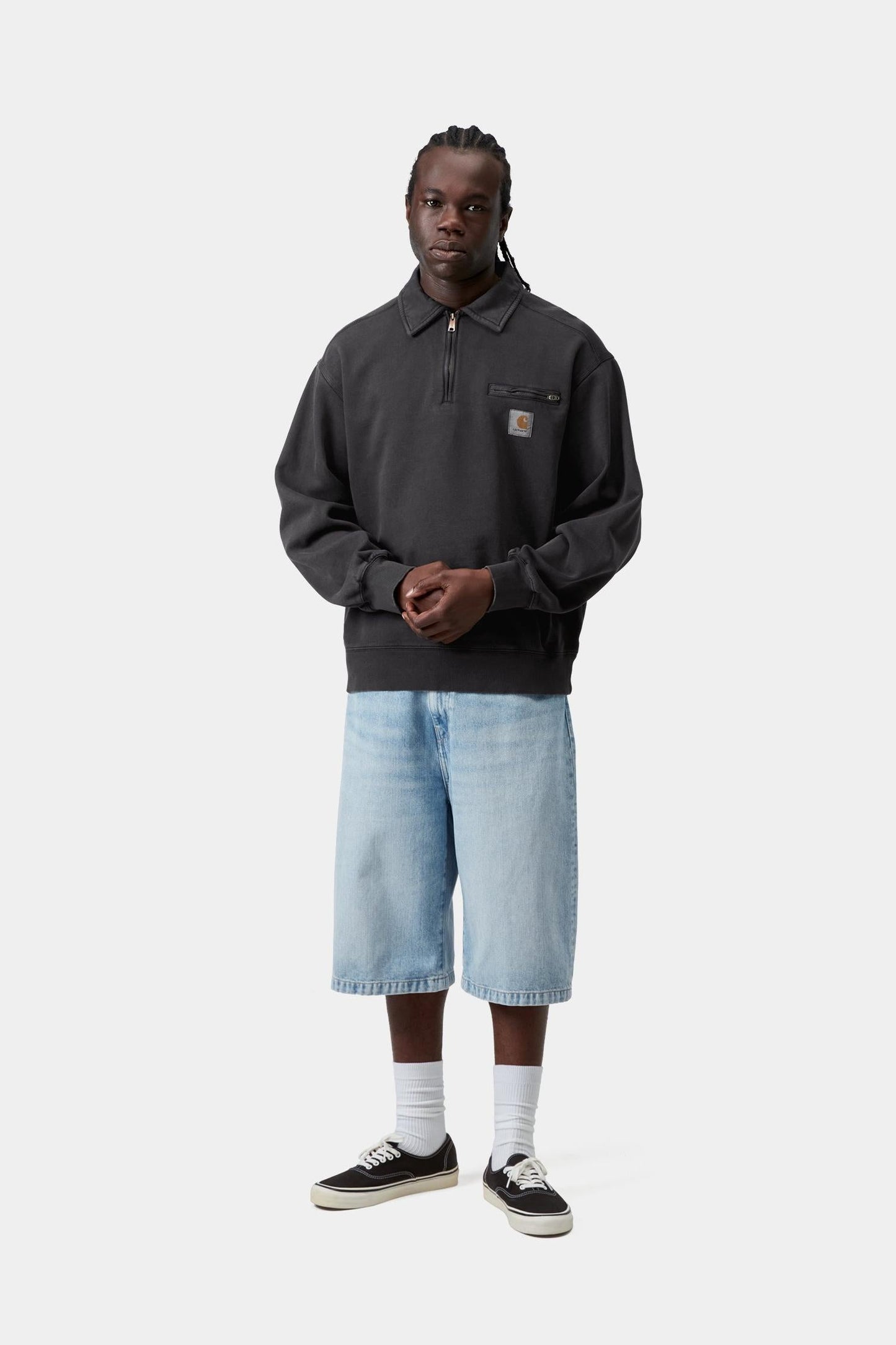 Half Zip Detroit Sweatshirt Black (Stone Washed)